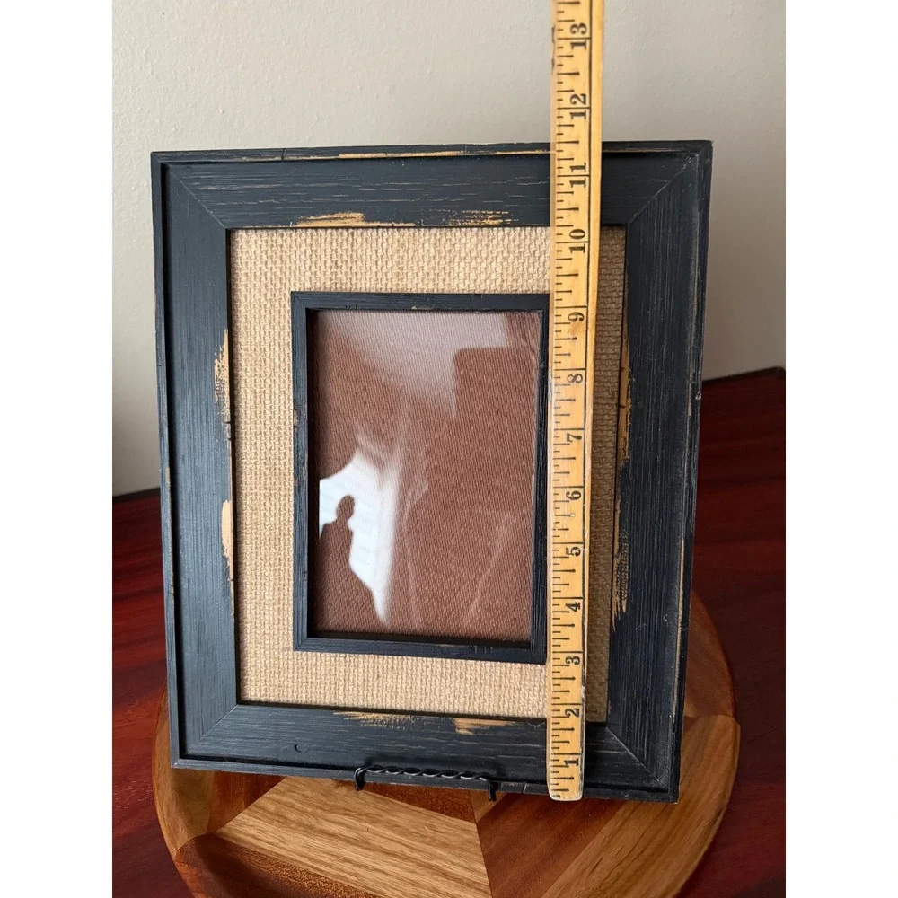 Distressed Black Wood Burlap Mat Picture Frame 4x6 Farmhouse Rustic Decor